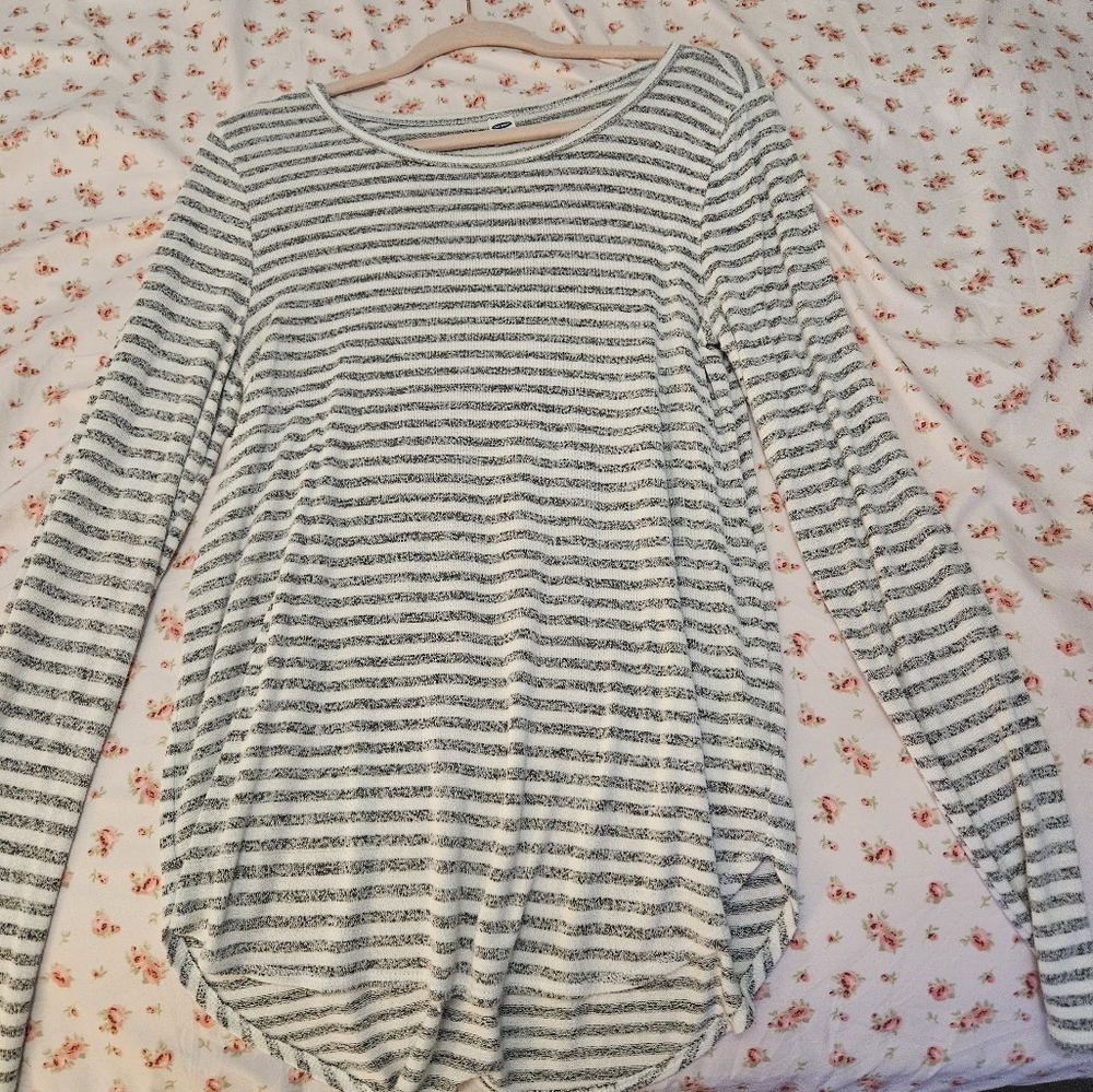 White and Heather Striped Long Sleeve